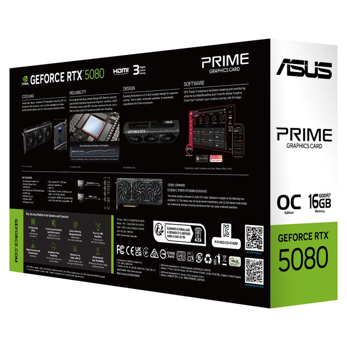 ASUS GeForce RTX 5080 16GB GDDR7 256-bit Tarjeta Gráfica OC Edition ASUS Prime EVO - ASUS Prime -RTX5080-O16G-EVO