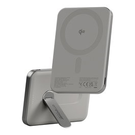 PanzerGlass Empower Bank con Spin Stand - Batería Portátil Inalámbrica 5000mAh, Carga Rápida 20W, Compatible con MagSafe, Cargador 15W, Color Titanio