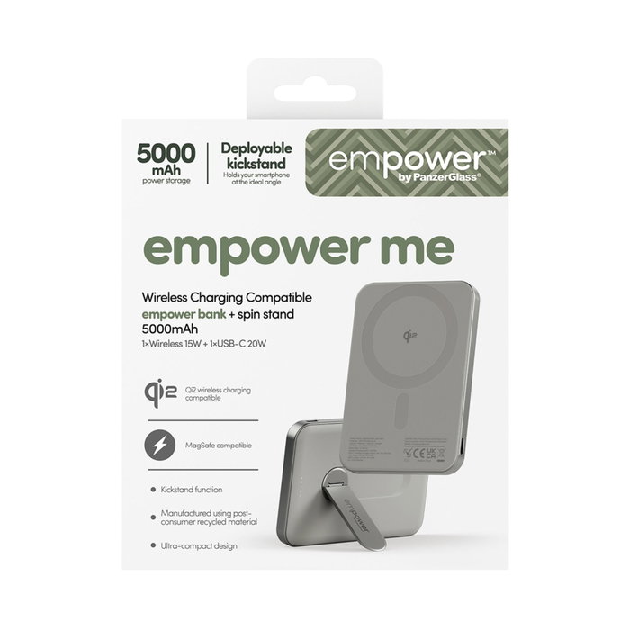 PanzerGlass empower Bank w. Spin Stand 5000mAh Titanio
