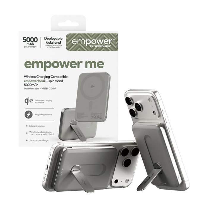 PanzerGlass empower Bank w. Spin Stand 5000mAh Titanio