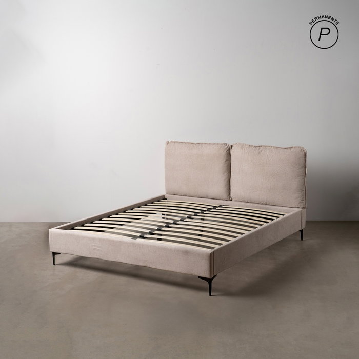 Cama Beige Tejido Dormitorio 163 X 215 X 93 cm
