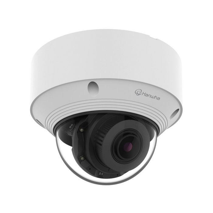 Hanwha Cámara IP de Seguridad Wisenet Q AI Minidomo Exterior 5MP 3.2-10.2mm motorizado IR 30m WDR 120dB H.265 IK10 IP66 PoE para Detección de Persona/Vehículo