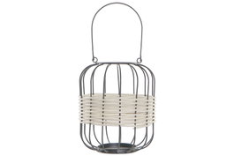DKD Home Decor Portavelas Hierro y Ratán Natural 20x20x23 cm