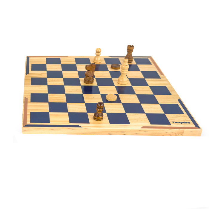 DEQUBE Ajedrez y Damas Doble Juego de Madera FSC D00342 - Set Estratégico Clásico de Madera Certificada (Idiomas: English, Portugués, Español)