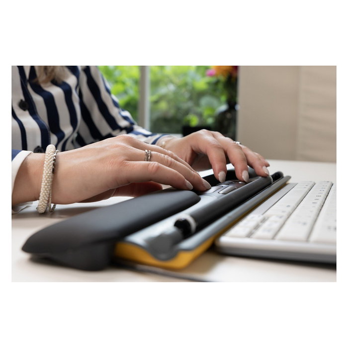 BakkerElkhuizen ErgoSlider+ Ratón Ergonómico Ambidiestro, 1600 DPI Laser, 5 Botones Programables, Color Negro/Gris/Amarillo, Cable 1.4 m, BNEESLDG