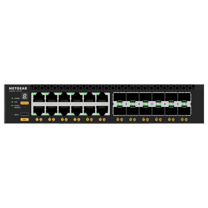 NETGEAR M4350-12X12F Switch 24 Puertos Gestionado L3, 12x 10G Ethernet (100/1000/10000) + 12x SFP+, 480 Gbit/s, Montaje Rack 1U NETGEAR M4350-12X12F Switch 24 Puertos Gestionado L3, 12x 10G Ethernet (100/1000/10000) + 12x SFP+, 480 Gbit/s, Montaje Rack 1U
