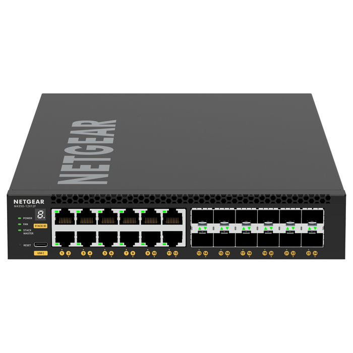NETGEAR M4350-12X12F Switch 24 Puertos Gestionado L3, 12x 10G Ethernet (100/1000/10000) + 12x SFP+, 480 Gbit/s, Montaje Rack 1U NETGEAR M4350-12X12F Switch 24 Puertos Gestionado L3, 12x 10G Ethernet (100/1000/10000) + 12x SFP+, 480 Gbit/s, Montaje Rack 1U