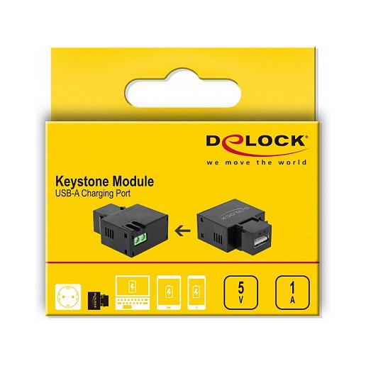 DeLOCK Módulo Keystone con Puerto de Carga USB Tipo-A 5 W Negro 86505