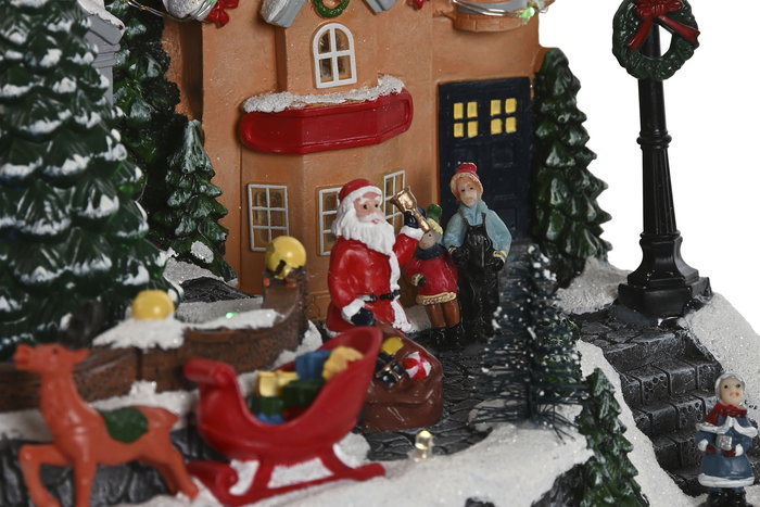 DKD Home Decor Ciudad Navidad Tradicional con Movimiento Musical, Luces LED, Multicolor, Resina, 18.5x32x19 cm