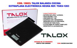 TALOX Balanza de Cocina Extraplana Negro 1g a 5kg TGKS-1283