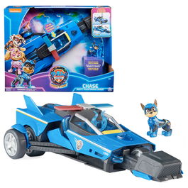 Spin Master PAW Patrol: La Superpelícula - Coche Transformable Deluxe con Figura de Chase - Vehículo Superhéroe con Luces y Sonidos - Ref. 6067497