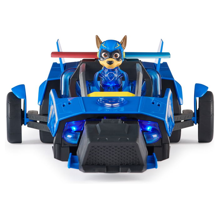 Spin Master PAW Patrol: La Superpelícula - Coche Transformable Deluxe con Figura de Chase - Vehículo Superhéroe con Luces y Sonidos - Ref. 6067497
