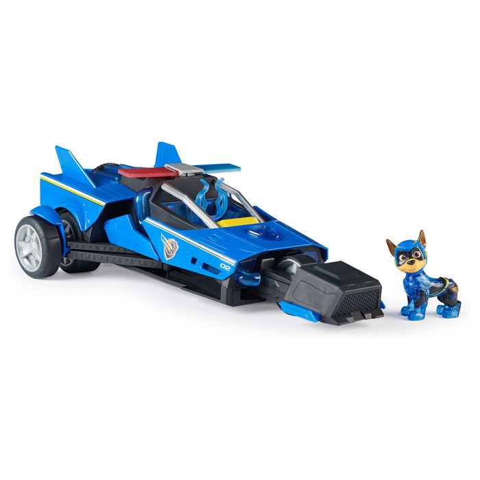 Spin Master PAW Patrol: La Superpelícula - Coche Transformable Deluxe con Figura de Chase - Vehículo Superhéroe con Luces y Sonidos - Ref. 6067497