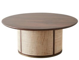 DKD Home Decor Sixties Mesa Centro Mango y Fibra Marron Oscuro Natural 85x85x47 cm