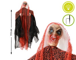 Atosa Bruja decorativa Halloween con luz LED y malla negra de 113 cm