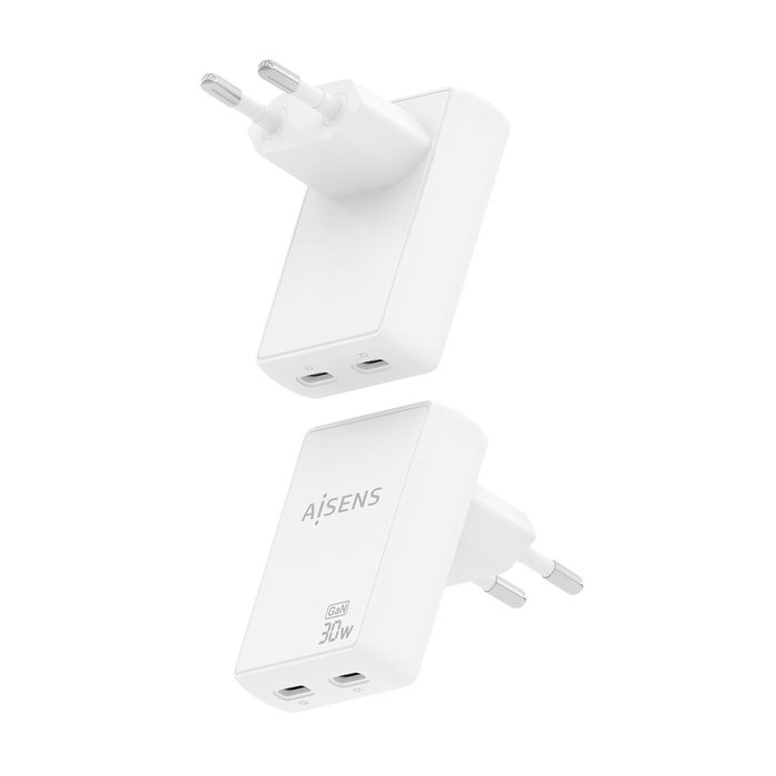 Aisens Cargador de Pared GaN 30W con 2xUSB-C Blanco