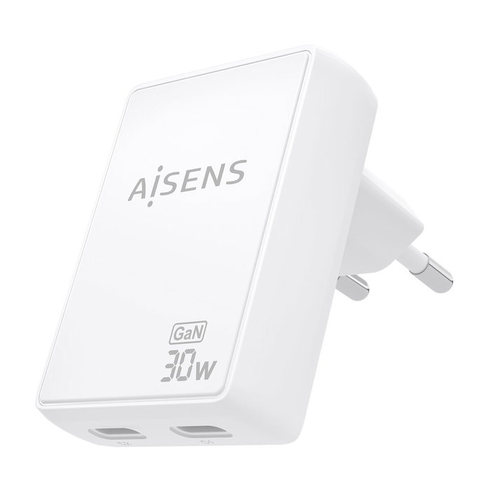 Aisens Cargador de Pared GaN 30W con 2xUSB-C Blanco
