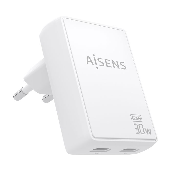 AISENS - CARGADOR DE PARED GaN ULTRA DELGADO 30W, 2xUSB-C PD3.0 QC4.0, BLANCO AISENS - CARGADOR DE PARED GaN ULTRA DELGADO 30W, 2xUSB-C PD3.0 QC4.0, BLANCO