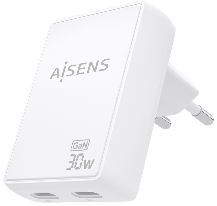 Aisens Cargador de Pared GaN 30W con 2xUSB-C Blanco