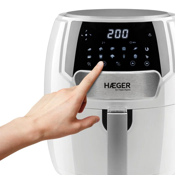 Haeger AF-D42.007A Freidora de Aire Caliente 4.2L, 1500W, 13 Programas, Blanco, Funciones de Freír y Hornear, Pantalla Táctil