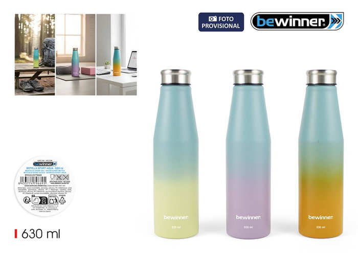 Inde Botella Sport Agua Aluminio Bicolor 630 ml, 24 x 6,6 cm (12 Unidades) Inde Botella Sport Agua Aluminio Bicolor 630 ml, 24 x 6,6 cm (12 Unidades)