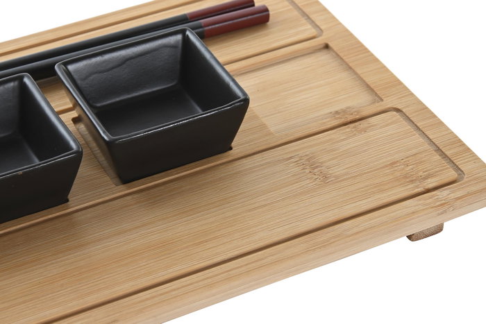DKD Home Decor Set de Sushi de Bambú y Gres Natural y Negro DKD Home Decor Set de Sushi de Bambú y Gres Natural y Negro