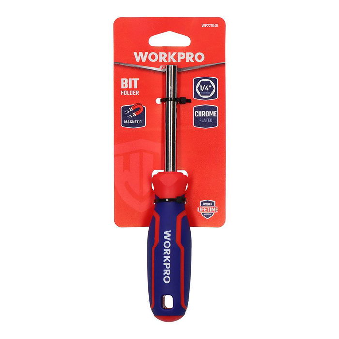 Workpro Mango Destornillador Punta Magnética 1/4 Pulg Cuerpo Cromo-Vanadio Mango Ergonómico Color Azul y Rojo