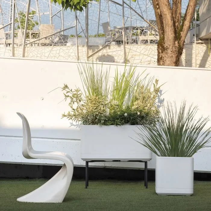 Deroma Maceta Cubo Cosmo Perla con Reserva de Agua y Ruedas - 38 cm