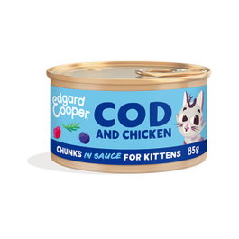 Edgard Cooper EC Feline Kitten Trocitos Bacalao y Pollo 18x85g