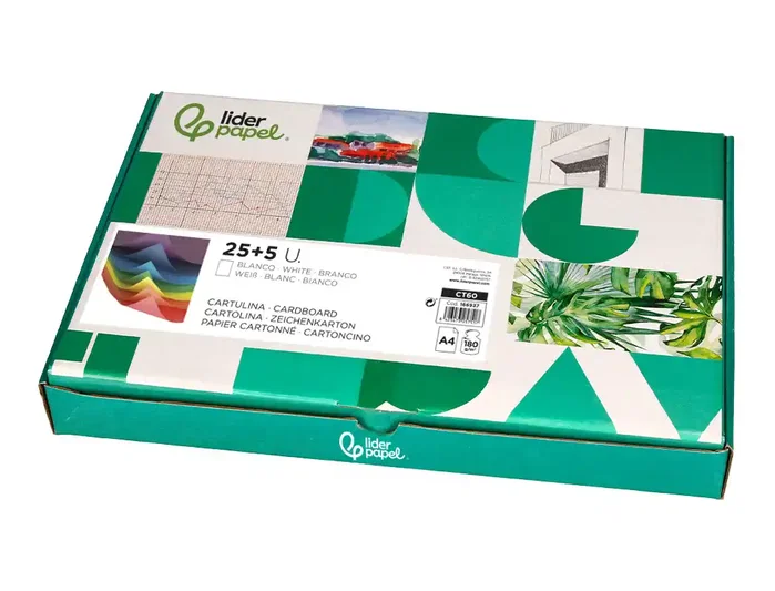 Liderpapel Cartulina Blanca A4 180g/m² - Paquete de 25+5 Hojas en Carpeta Dossier Transparente con Cierre de Velcro