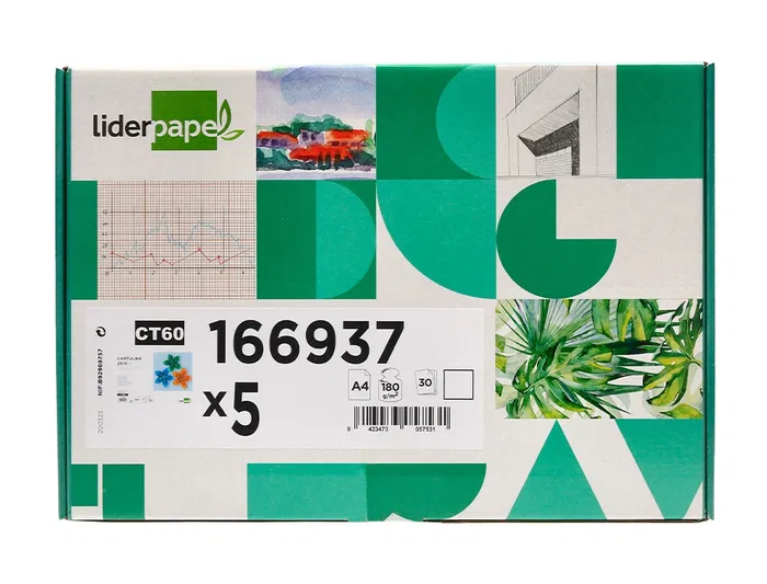 Liderpapel Cartulina Blanca A4 180g/m² - Paquete de 25+5 Hojas en Carpeta Dossier Transparente con Cierre de Velcro