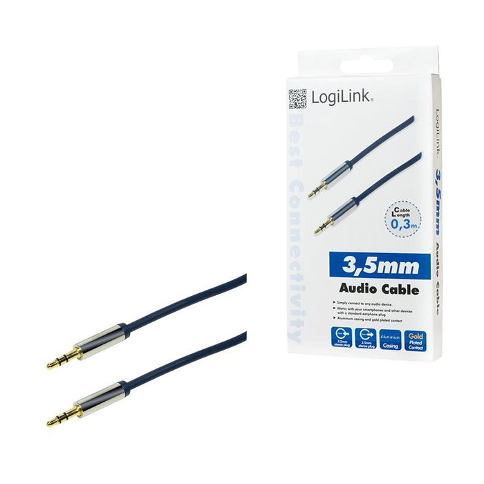 Logilink Cable Audio Estéreo 3.5mm Macho/Macho 0.30 Metros, Color Azul