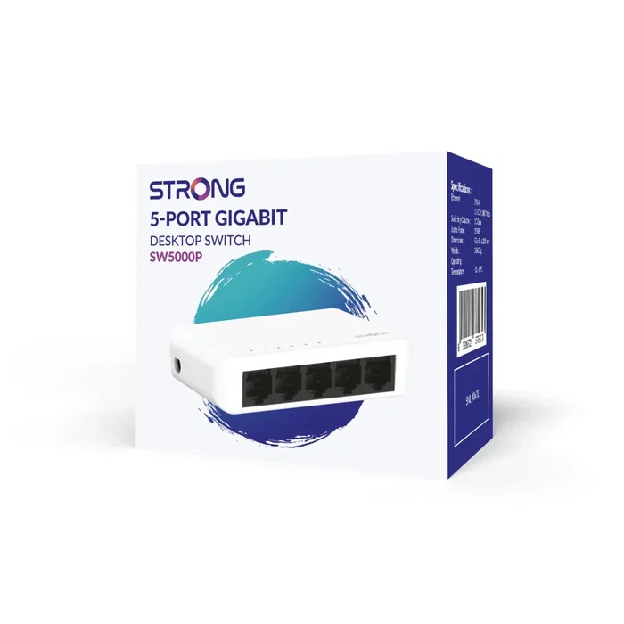 Strong SW5000P Conmutador Gigabit Ethernet de 5 Puertos (10/100/1000 Mbps) Plástico Blanco para Sobremesa o Pared