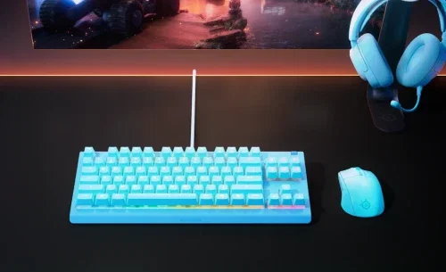 SteelSeries Apex 3 TKL Teclado Gaming Tenkeyless USB QWERTY Inglés US con Retroiluminación RGB LED, Resistente al Agua y Polvo, Color Aguamarina