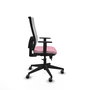Silla de oficina Horna con mecanismo Sincro/Traslack tapizada con Tela color Rosa y malla color Blanco. Equipada con lumbar 1D, Brazos 1D y Ruedas 65 mm parqué