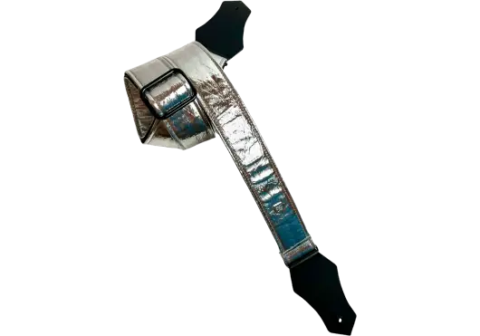 GETM Correa Guitarra Bajo Distressed Vernice Silver Polipiel Nylon Piel Plateado Ajustable