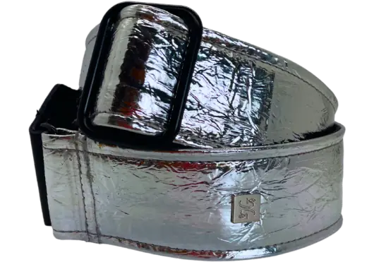 GETM Correa Guitarra Bajo Distressed Vernice Silver Polipiel Nylon Piel Plateado Ajustable