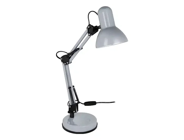 Q-Connect Polaris Lámpara de Escritorio con Brazo Triple Articulado, Metal Plateado para Oficina