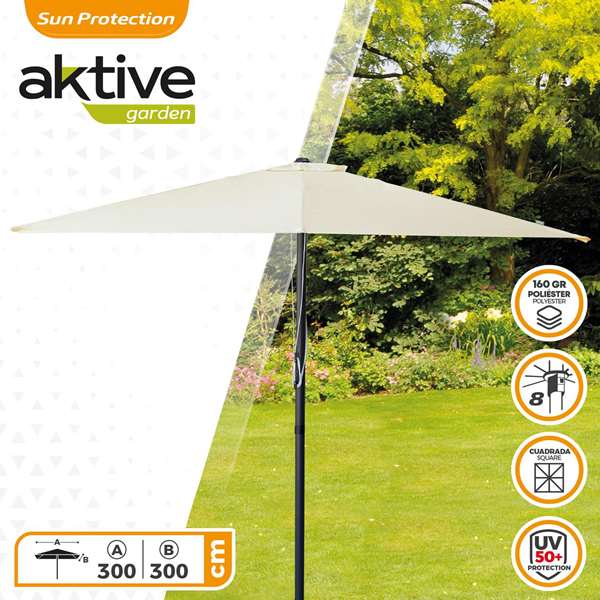 Aktive Parasol de Terraza Cuadrado 300x300 cm con Chimenea y Mástil de Aluminio