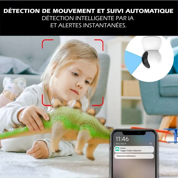 Kyf AABNU09311 Cámara de Seguridad Interior 4MP Full HD Motorizada P/T Rotativa con Sirena y Cable