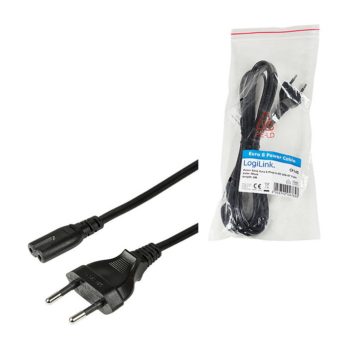 LogiLink Cable de alimentación CEE 7/16 a IEC C7, 3 m, negro