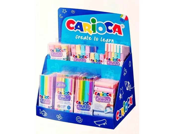 Carioca Expositor de sobremesa con 67 unidades de lápices de colores, rotuladores neón y acuarelas
