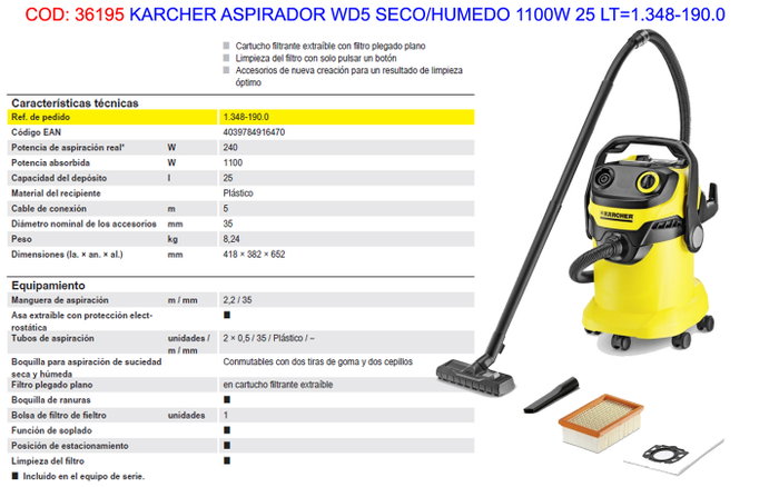 Kärcher WD 5 V-25/5/22 Aspiradora de Seco y Húmedo Kärcher WD 5 V-25/5/22 Aspiradora de Seco y Húmedo