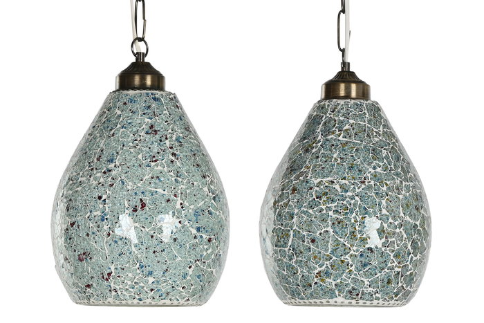 DKD Home Decor Lámpara Techo Indio Craquelado 25 Verde Menta Azul Celeste Metal Cristal 23 x 23 x 66 cm (2 Unidades)