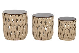 DKD Home Decor Mesita Auxiliar Cottage Marron Fibra, MDF, Metal Set de 3 Piezas 40 x 45 x 40 cm