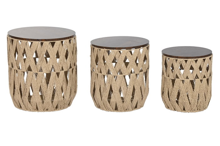 DKD Home Decor Mesita Auxiliar Cottage Marron Fibra, MDF, Metal Set de 3 Piezas 40 x 45 x 40 cm DKD Home Decor Mesita Auxiliar Cottage Marron Fibra, MDF, Metal Set de 3 Piezas 40 x 45 x 40 cm