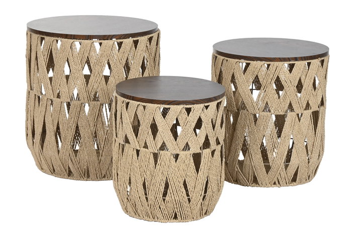 DKD Home Decor Mesita Auxiliar Cottage Marron Fibra, MDF, Metal Set de 3 Piezas 40 x 45 x 40 cm DKD Home Decor Mesita Auxiliar Cottage Marron Fibra, MDF, Metal Set de 3 Piezas 40 x 45 x 40 cm