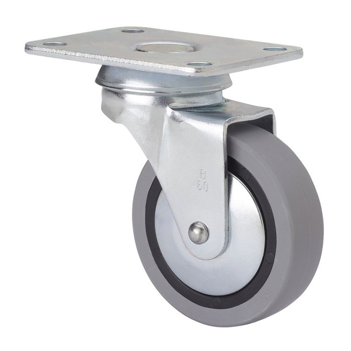 Ruedas Alex Rueda giratoria de goma gris con placa y eje liso, carga máx. 17 kg, ø 4 cm Ruedas Alex Rueda giratoria de goma gris con placa y eje liso, carga máx. 17 kg, ø 4 cm
