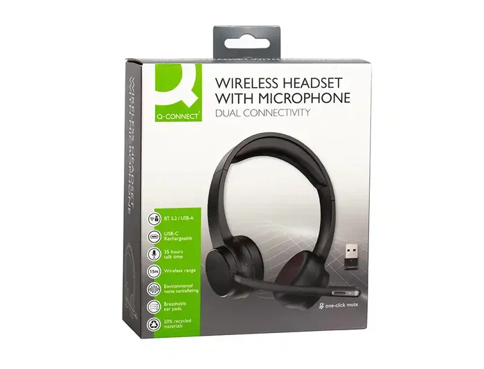 Q-connect Auricular Inalámbrico Diadema con Micrófono Flexible Bluetooth USB Negro Q-connect Auricular Inalámbrico Diadema con Micrófono Flexible Bluetooth USB Negro