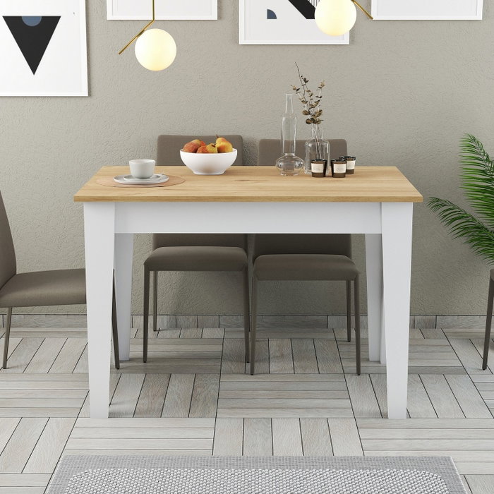 KIEVA MEN8683743327485 Mesa de cocina con almacenaje, Melamina, Blanco/Roble, Rectangular, 110 x 75 x 72 cm KIEVA MEN8683743327485 Mesa de cocina con almacenaje, Melamina, Blanco/Roble, Rectangular, 110 x 75 x 72 cm